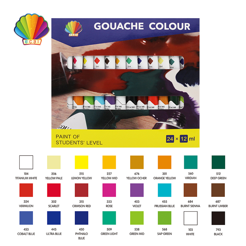 Students grade-Gouache color 12ml*24colors with window