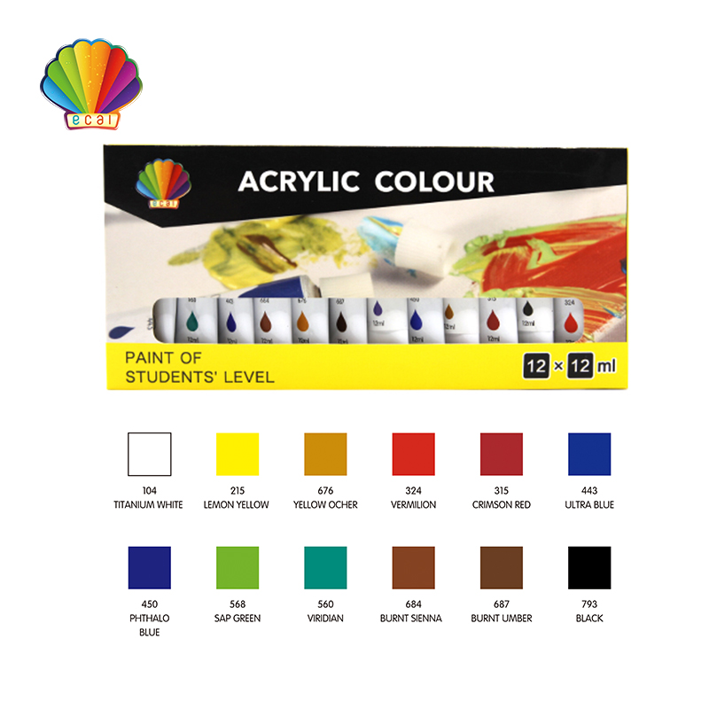 Professional grade- Acrylic color 12ml*12colors with window